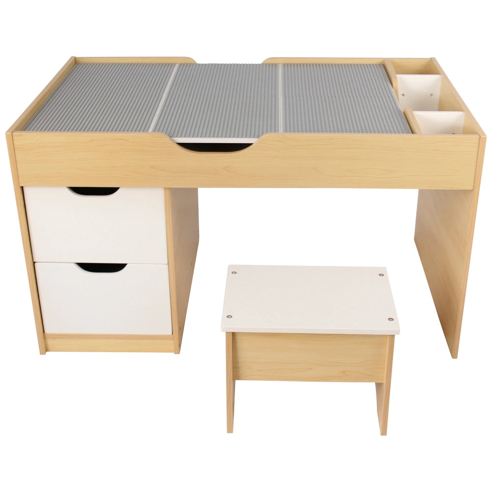 Build 'N' Store Wooden Building Table Brick Storage Desk & Stool