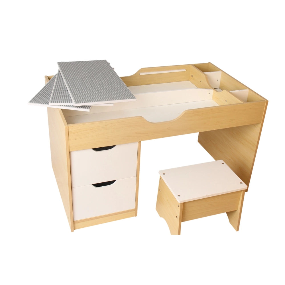 Build 'N' Store Wooden Building Table Brick Storage Desk & Stool