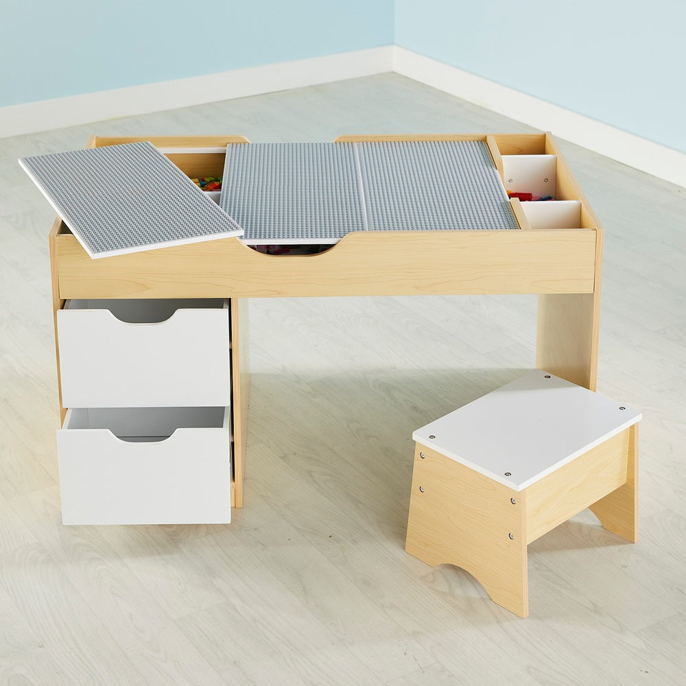 Build 'N' Store Wooden Brick Storage Desk & Stool