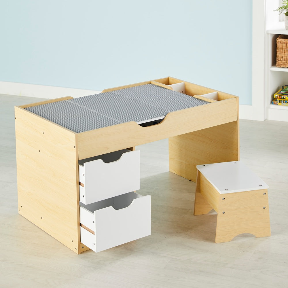 Build 'N' Store Wooden Brick Storage Desk & Stool