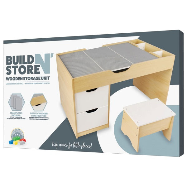 Build 'N' Store Wooden Brick Storage Desk & Stool