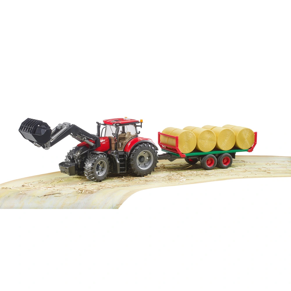 Bruder 1:16 Case Ih Optum Tractor With Trailer & 8 Bales