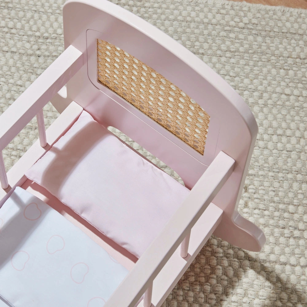 Ivy & Lily Wooden Baby Doll Rattan Cradle