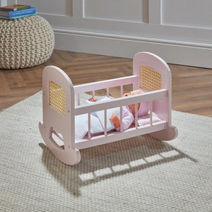 Ivy & Lily Wooden Baby Doll Rattan Cradle