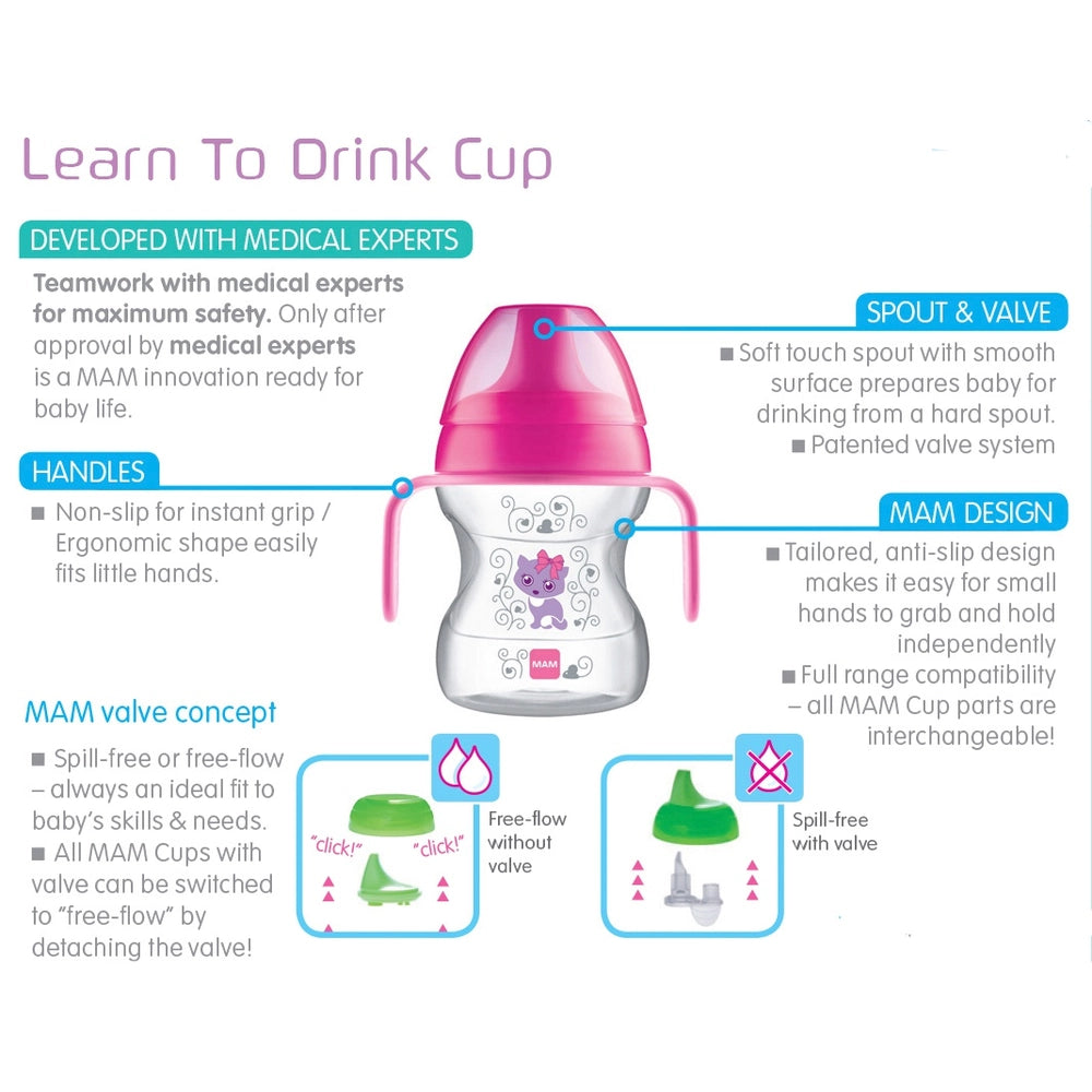 Mam Cup & Soother 190Ml 6 Months+ Pink