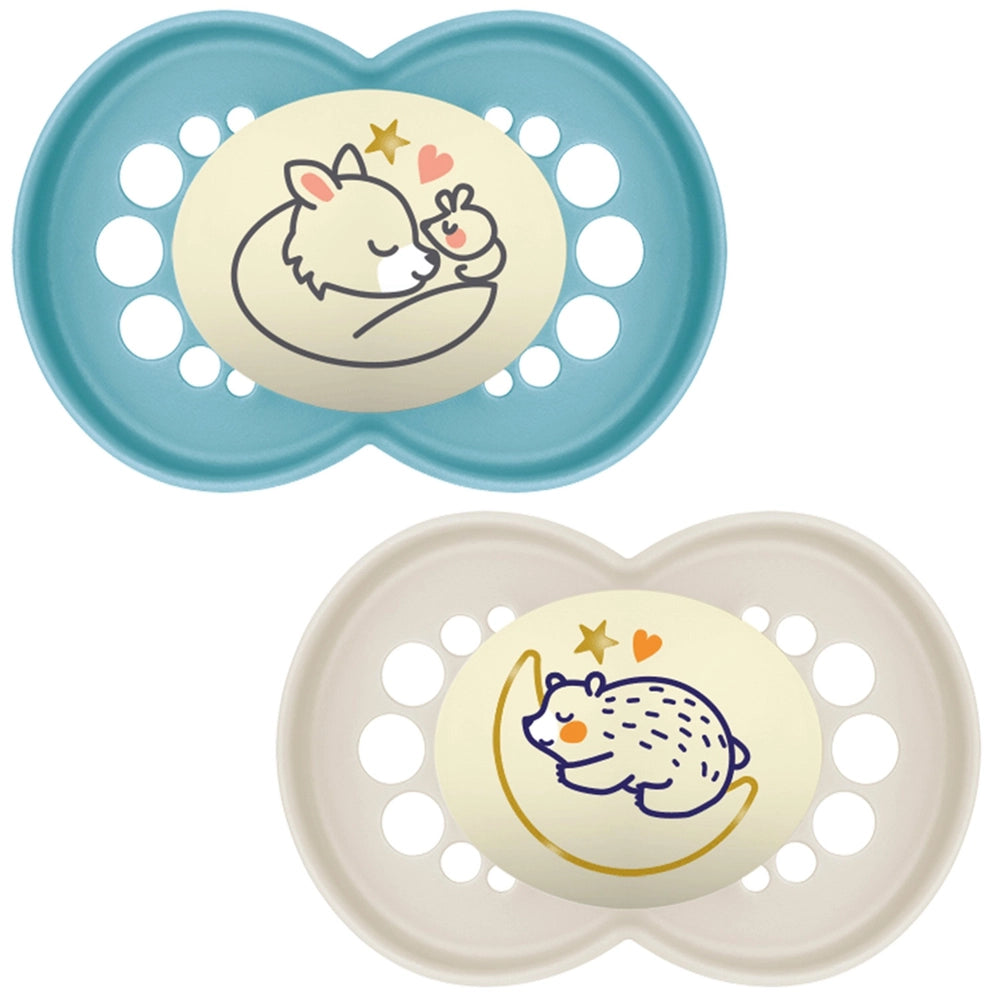 Mam 16 Months+ Pure Night Dummies 2 Pack Blue