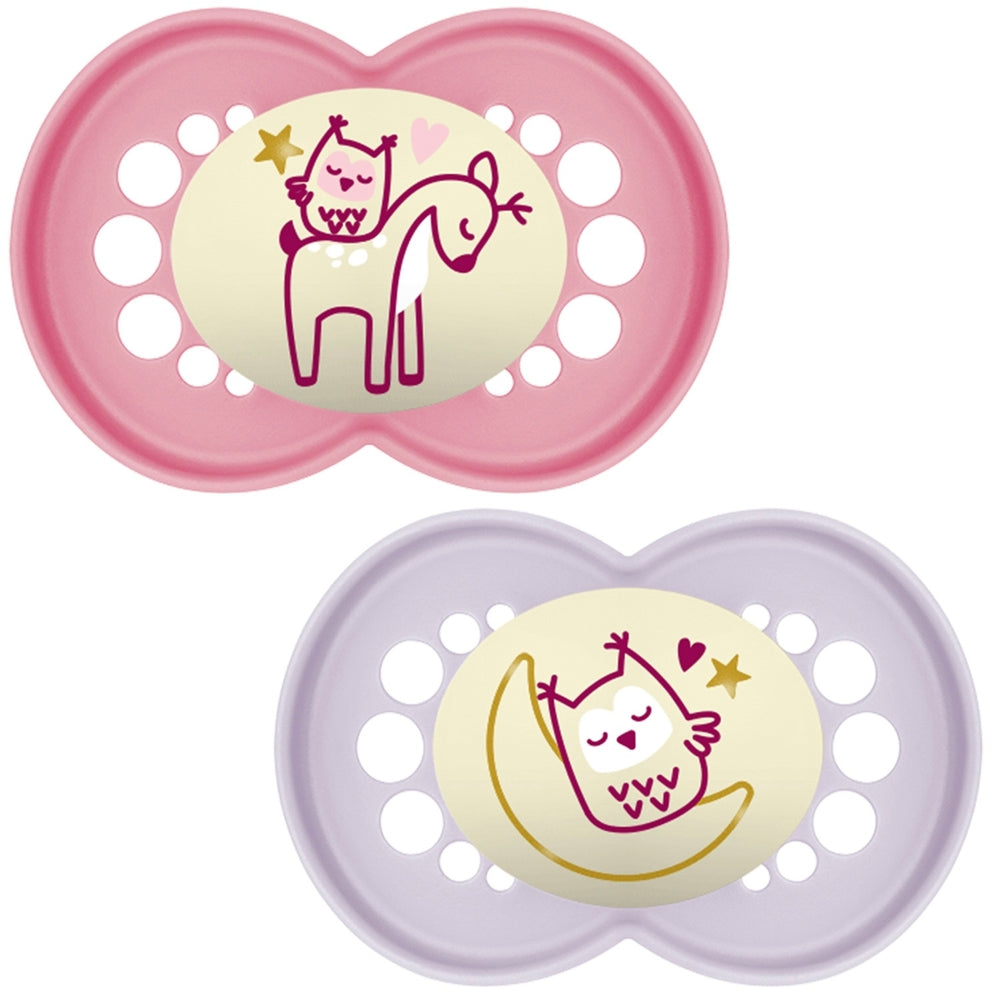 Mam Pure Night Soother 16 Months+ 2 Pack Pink
