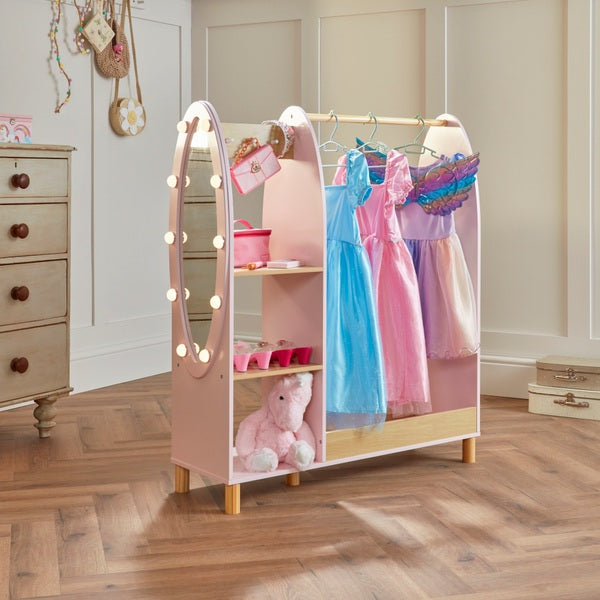 Dimples Wooden Dress Up Rack With Light-Up Mirror