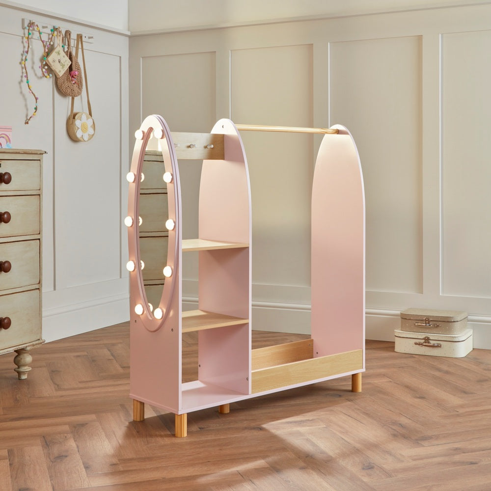 Dimples Wooden Dress Up Rack With Light-Up Mirror