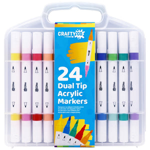 Crafty Co. Dual Tip Acrylic Twin Markers With Storage Case Set 24 Pack