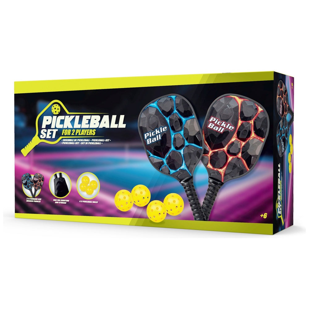 Pickleball Set - 2X Pickleball Paddles, 4X Balls, & Drawstring Bag