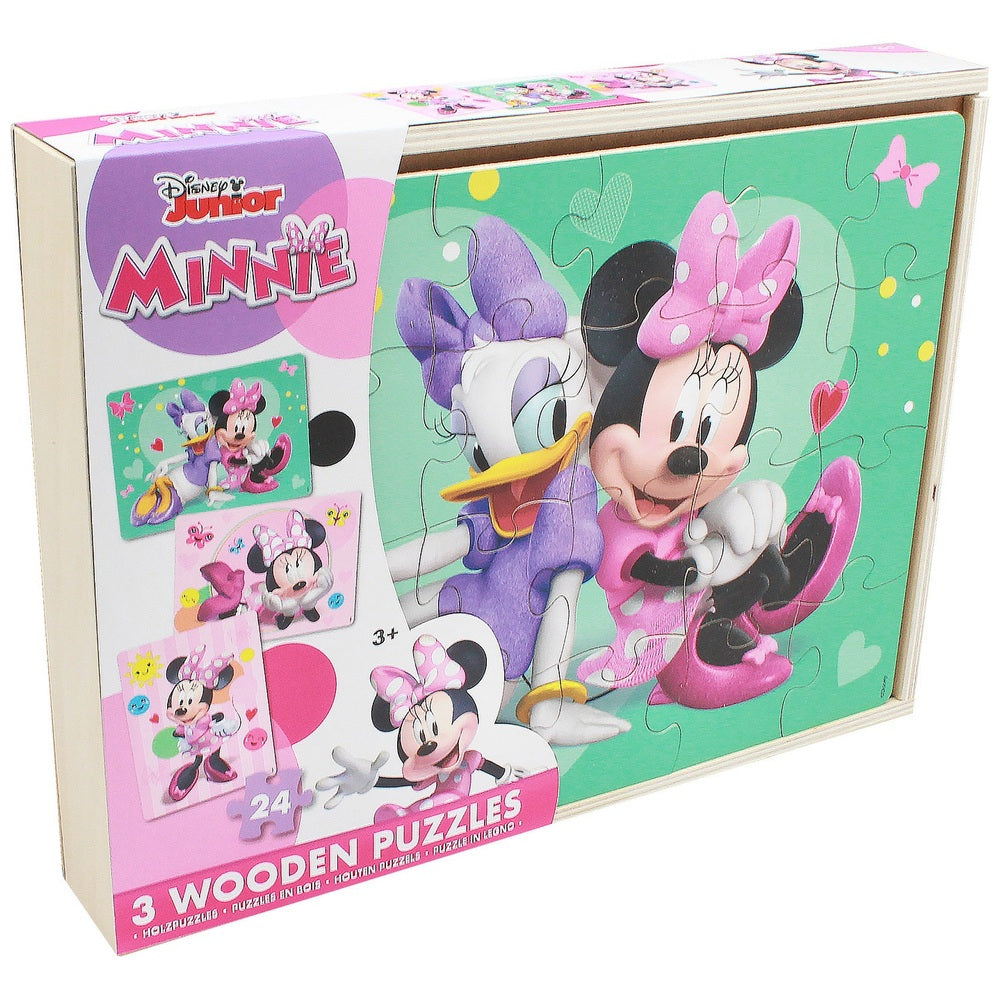 Minnie Mouse Wooden Puzzles 3 Pack In Wood Storage Tray