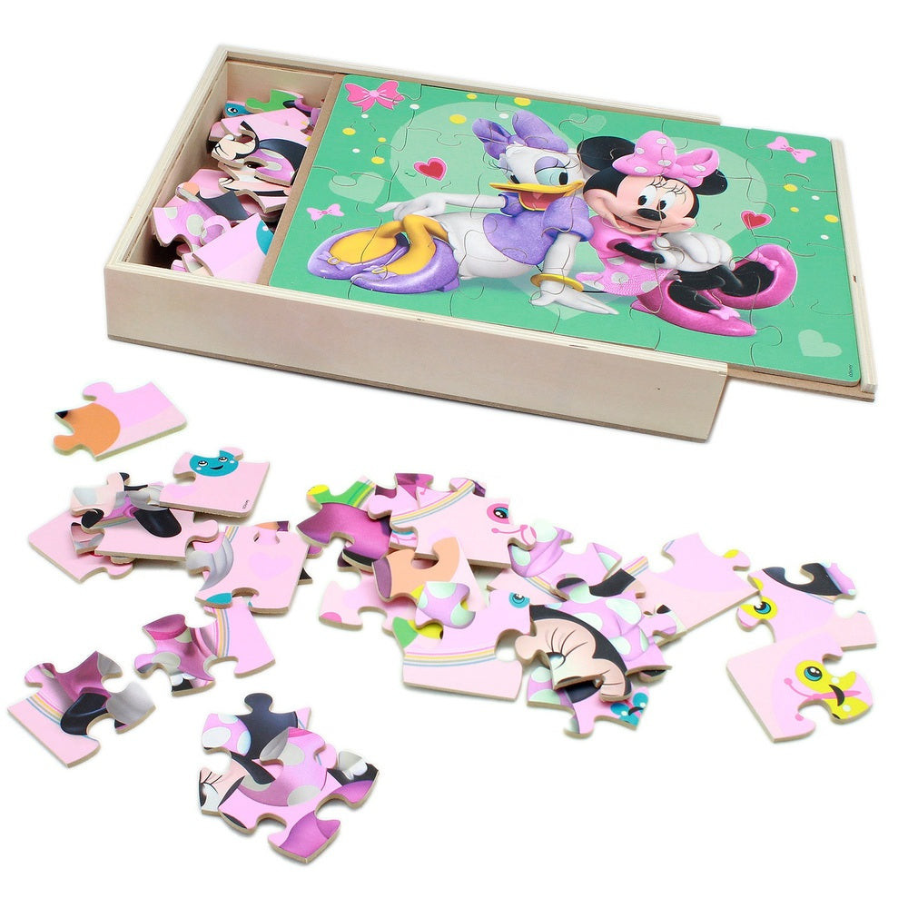 Minnie Mouse Wooden Puzzles 3 Pack In Wood Storage Tray