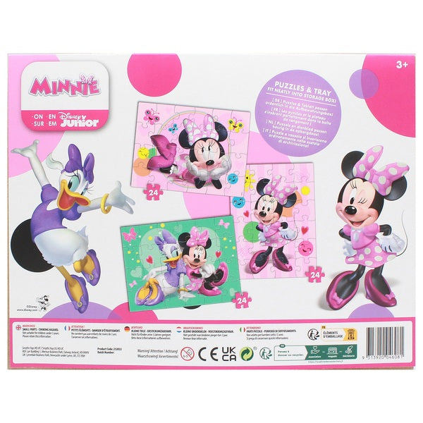 Minnie Mouse Wooden Puzzles 3 Pack In Wood Storage Tray