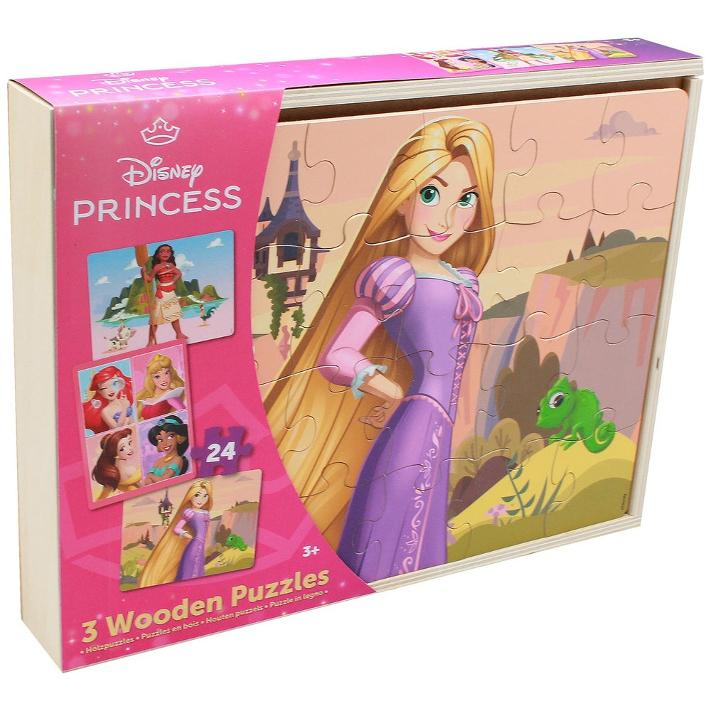 Disney Princess Wooden Puzzles 3 Pack In Storage Tray Assortment
