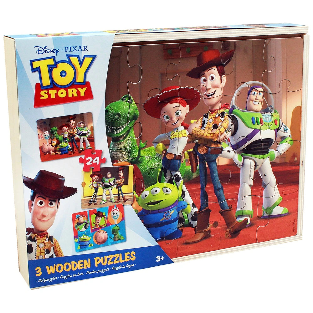Disney Toy Story 24 Piece Wooden Puzzles 3 Pack With Storage Tray