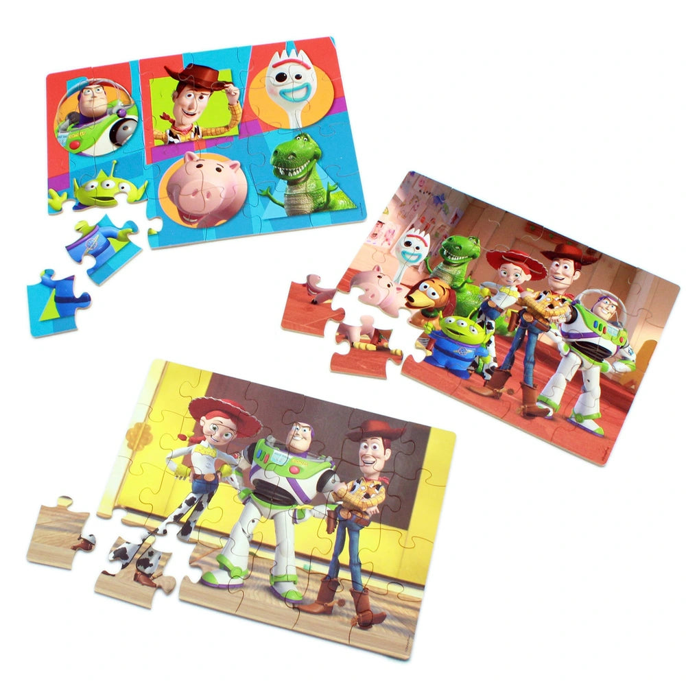 Disney Toy Story 24 Piece Wooden Puzzles 3 Pack With Storage Tray