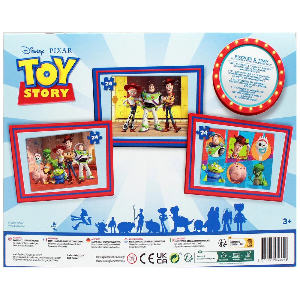 Disney Toy Story 24 Piece Wooden Puzzles 3 Pack With Storage Tray