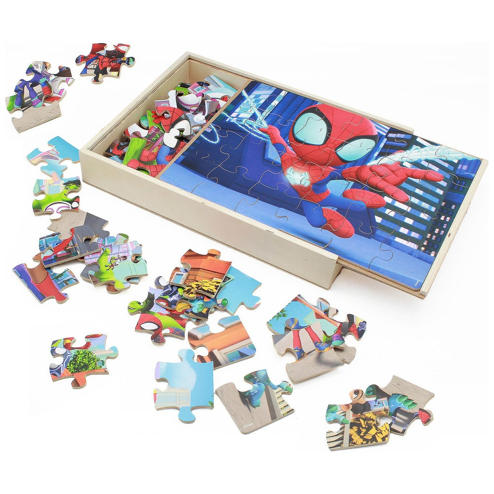 Marvel Spidey And His Amazing Friends Wooden Puzzle 3 Pack And Storage Tray
