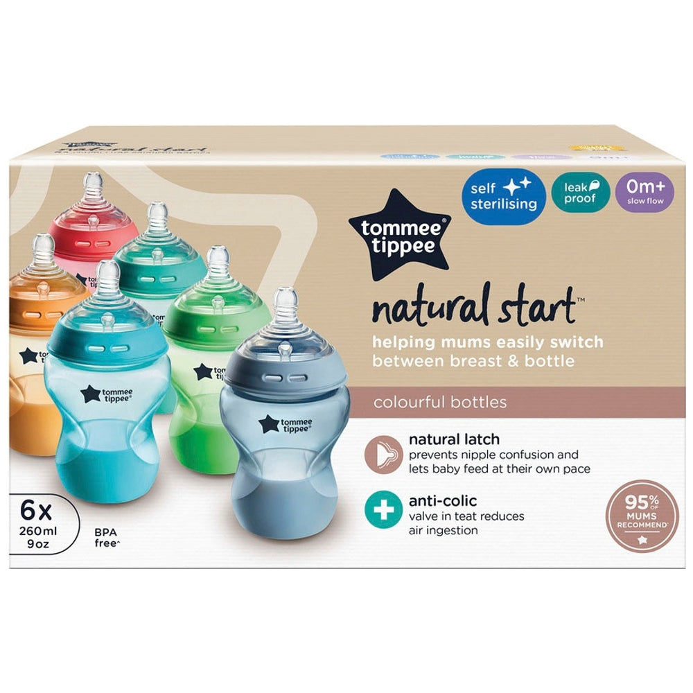 Tommee Tippee Natural Start Anti-Colic Baby Bottle 260Ml 6 Pack Multicoloured