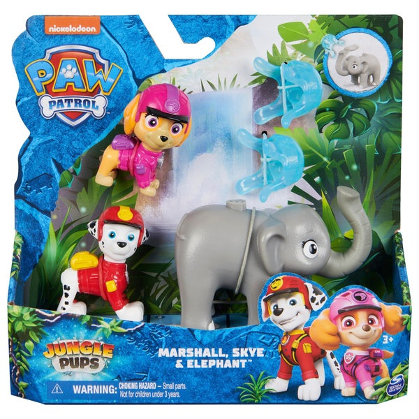Paw Patrol Jungle Pups Figures 3 Pack Marshall, Skye And Elephant
