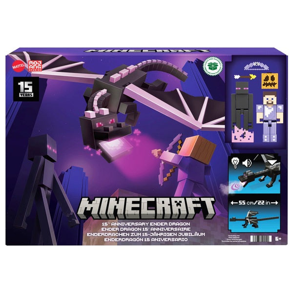 Minecraft 15Th Anniversary Ender Dragon With Steve And Enderman Figures