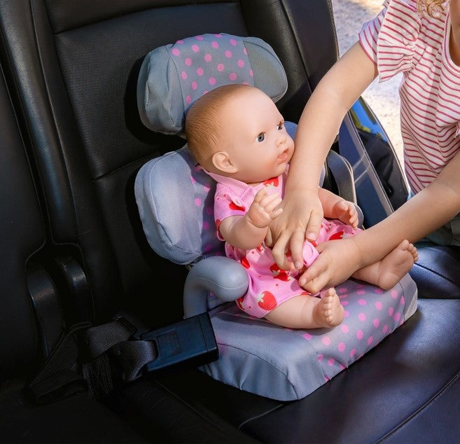 Doll Car Seat In Pink And Grey