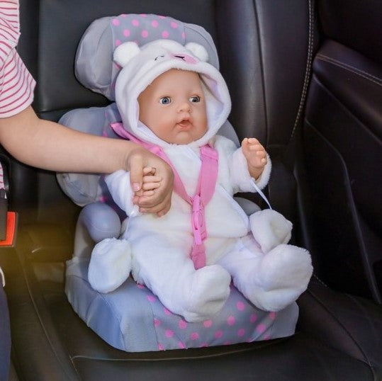 Doll Car Seat In Pink And Grey