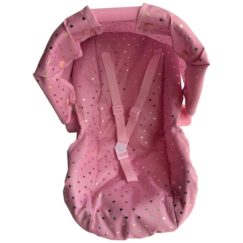 Doll Carrier And Car Seat In Pink Love Heart Print