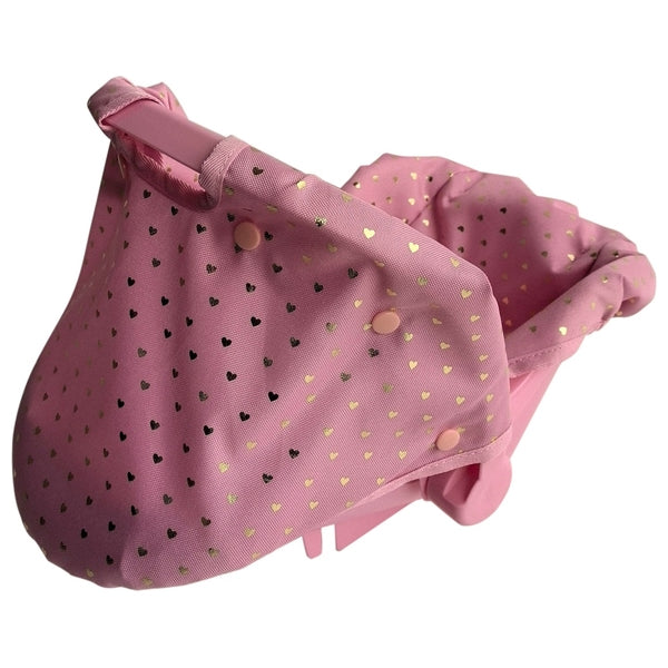 Doll Carrier And Car Seat In Pink Love Heart Print