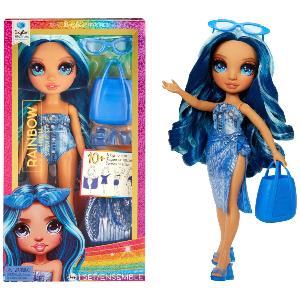 Rainbow High Swim & Style  Fashion Doll For Sidekick- Skyler (Blue)