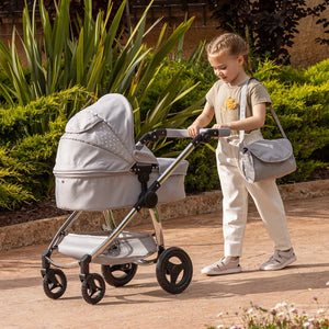 Ivy & Lily Premium 2-In-1 Doll Travel System - Grey With Gold Love Hearts