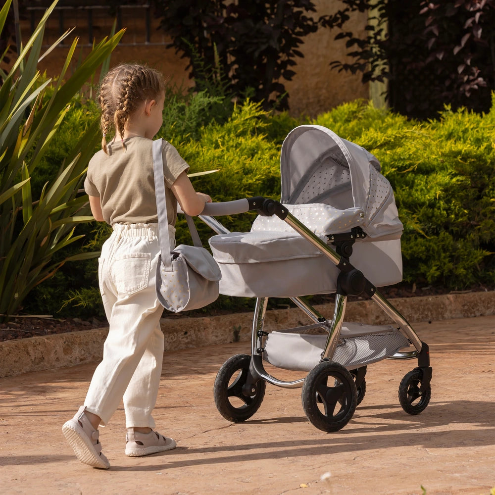 Ivy & Lily Premium 2-In-1 Doll Travel System - Grey With Gold Love Hearts