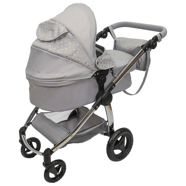 Premium 2-In-1 Doll Travel System - Grey With Gold Love Hearts