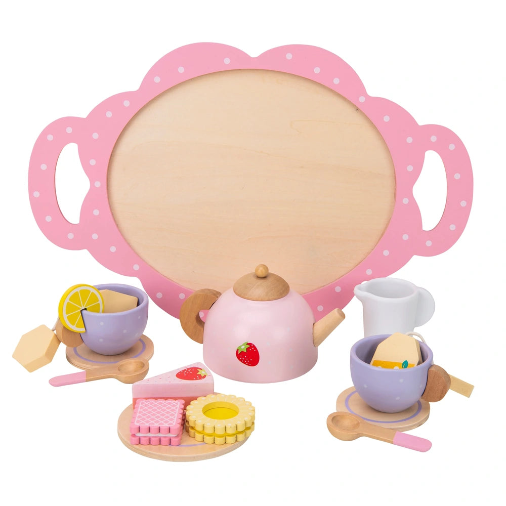 Kitchen Corner Wooden Tea Set 16 Pieces Pink
