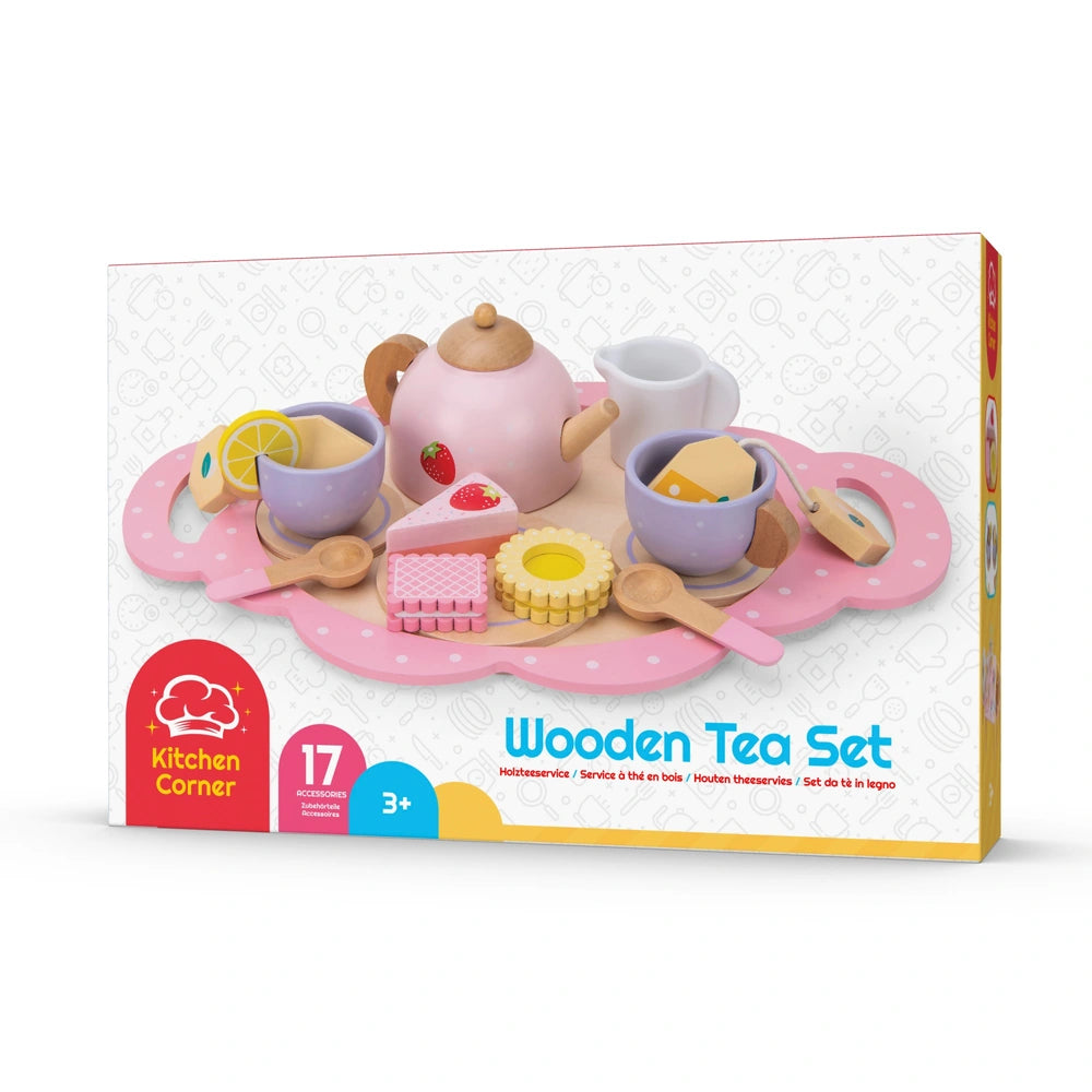 Kitchen Corner Wooden Tea Set 16 Pieces Pink