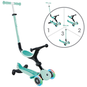 Globber Go Up Active Lights 360° Folding 3-In-1 Scooter With Colour Led Wheels Mint
