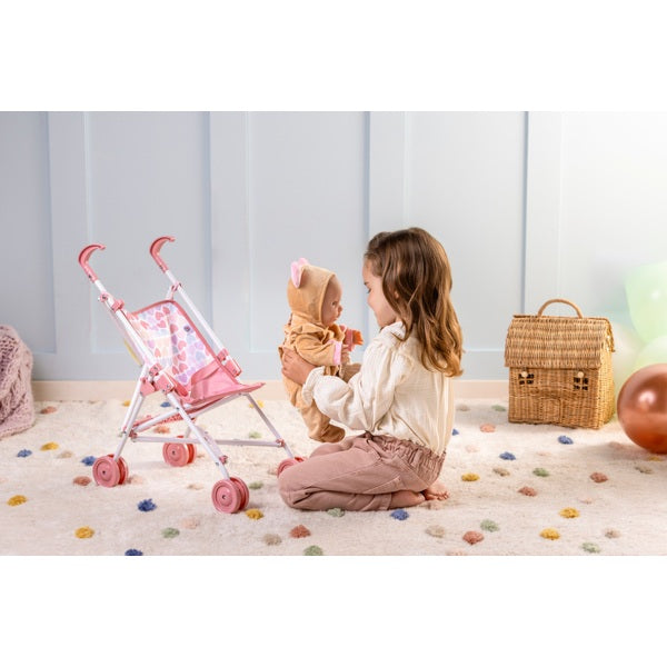 Doll Umbrella Stroller In Pink Heart Print