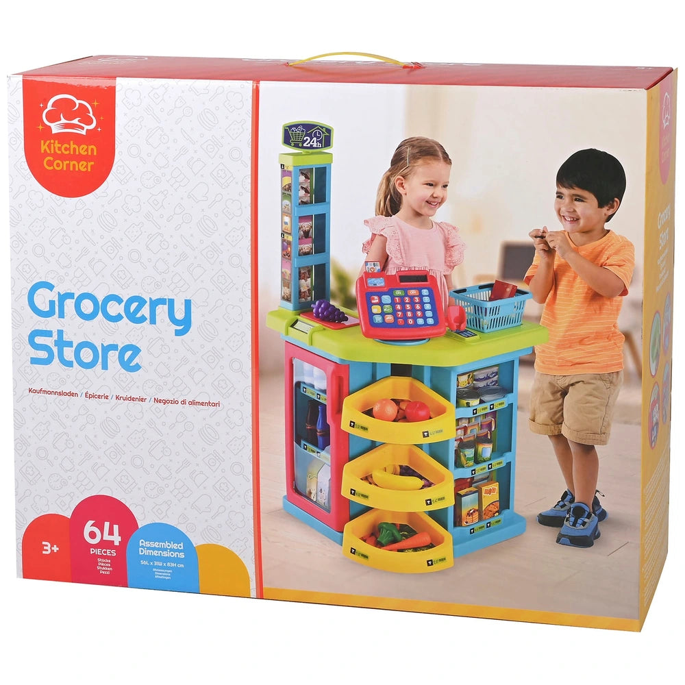 Kitchen Corner Grocery Store Playset With Accessories 64 Pieces