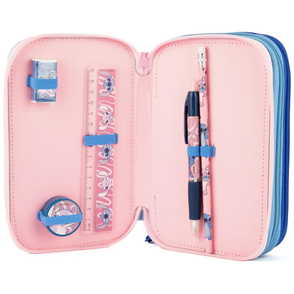 Disney Stitch And Angel Triple Layered Pencil Case