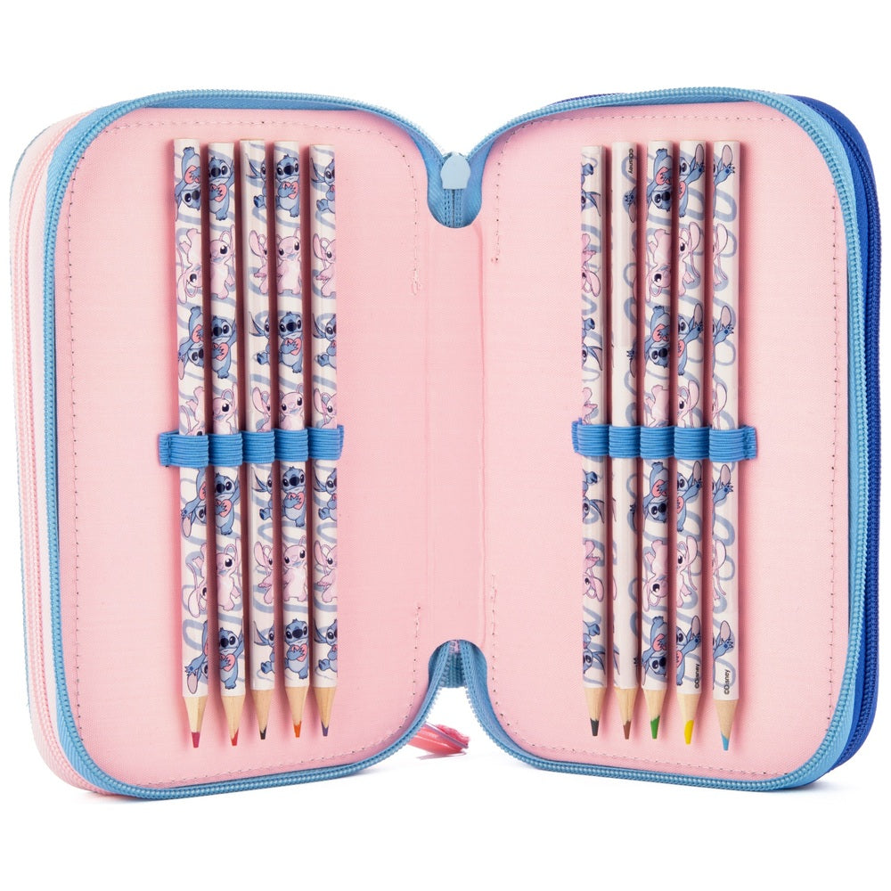 Disney Stitch And Angel Triple Layered Pencil Case