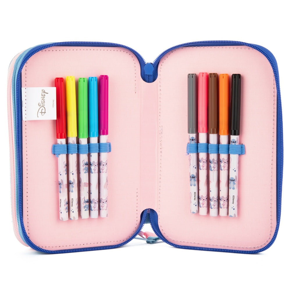 Disney Stitch And Angel Triple Layered Pencil Case