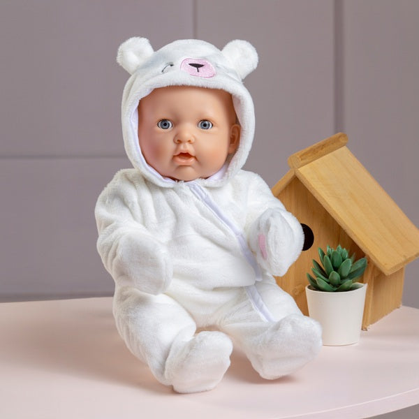 Ivy & Lily Cosy Bear Onesie White 43Cm