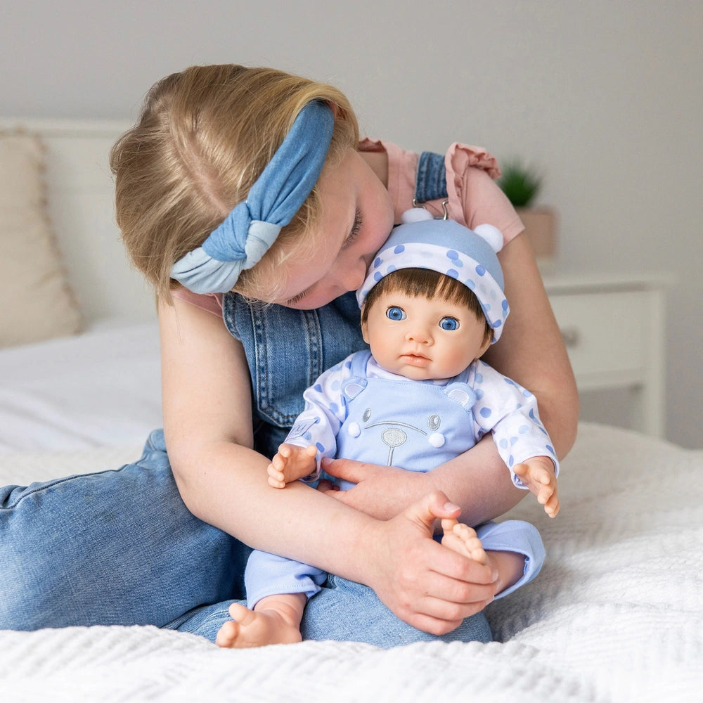 Tiny Treasures 44Cm Weighted Reborn Baby Doll In Blue Bear Outfit
