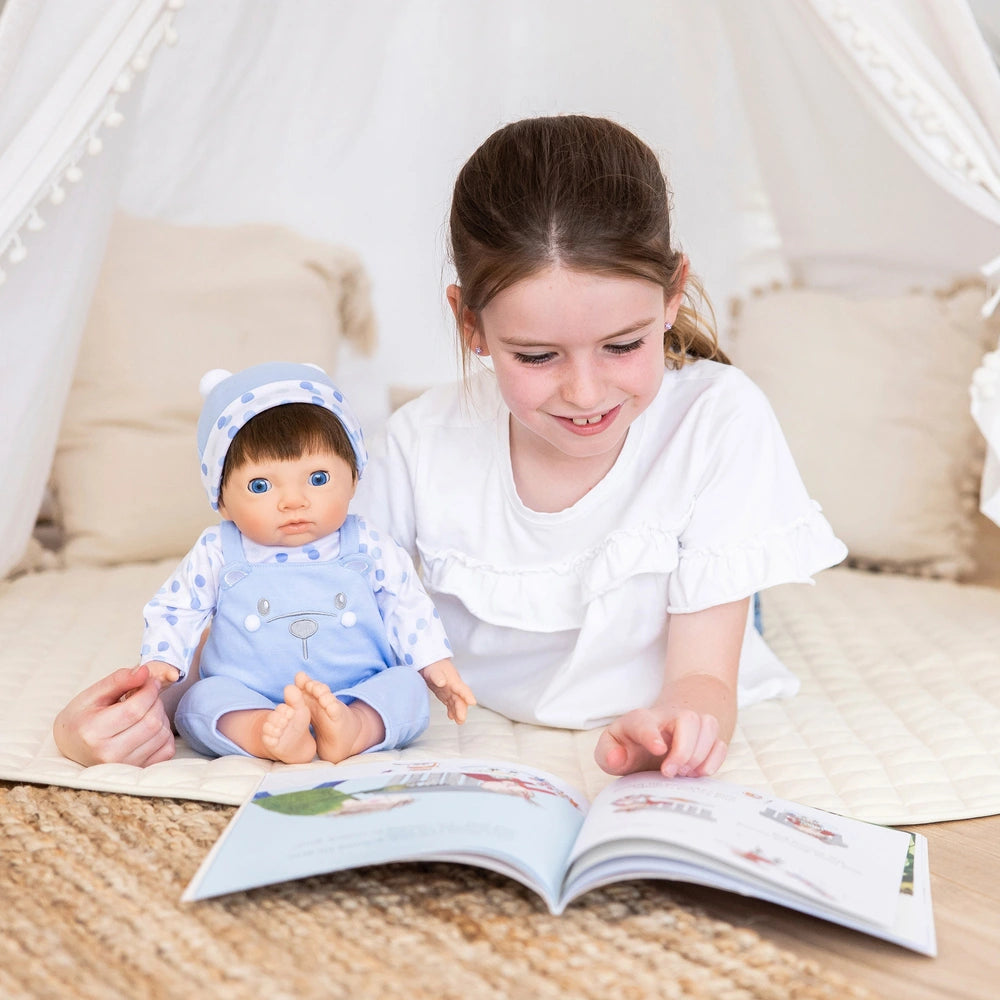 Tiny Treasures 44Cm Weighted Reborn Baby Doll In Blue Bear Outfit