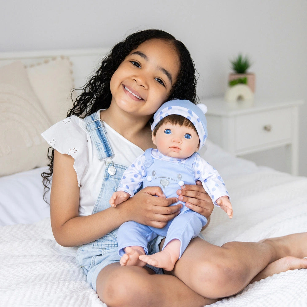 Tiny Treasures 44Cm Weighted Reborn Baby Doll In Blue Bear Outfit