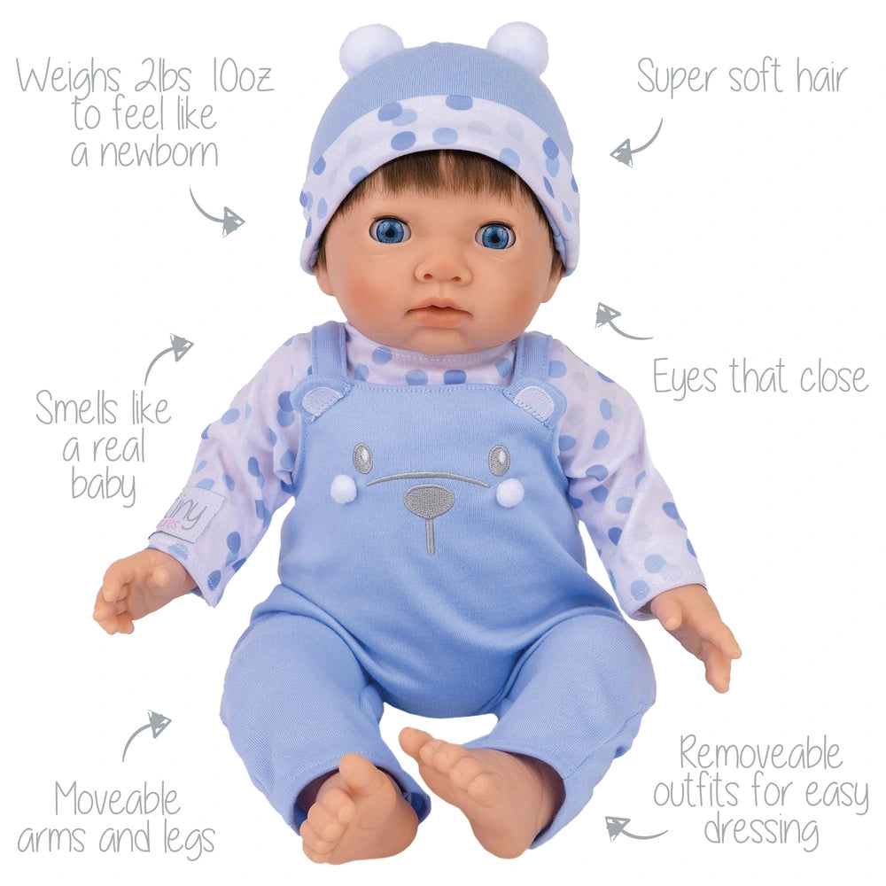 Tiny Treasures 44Cm Weighted Reborn Baby Doll In Blue Bear Outfit