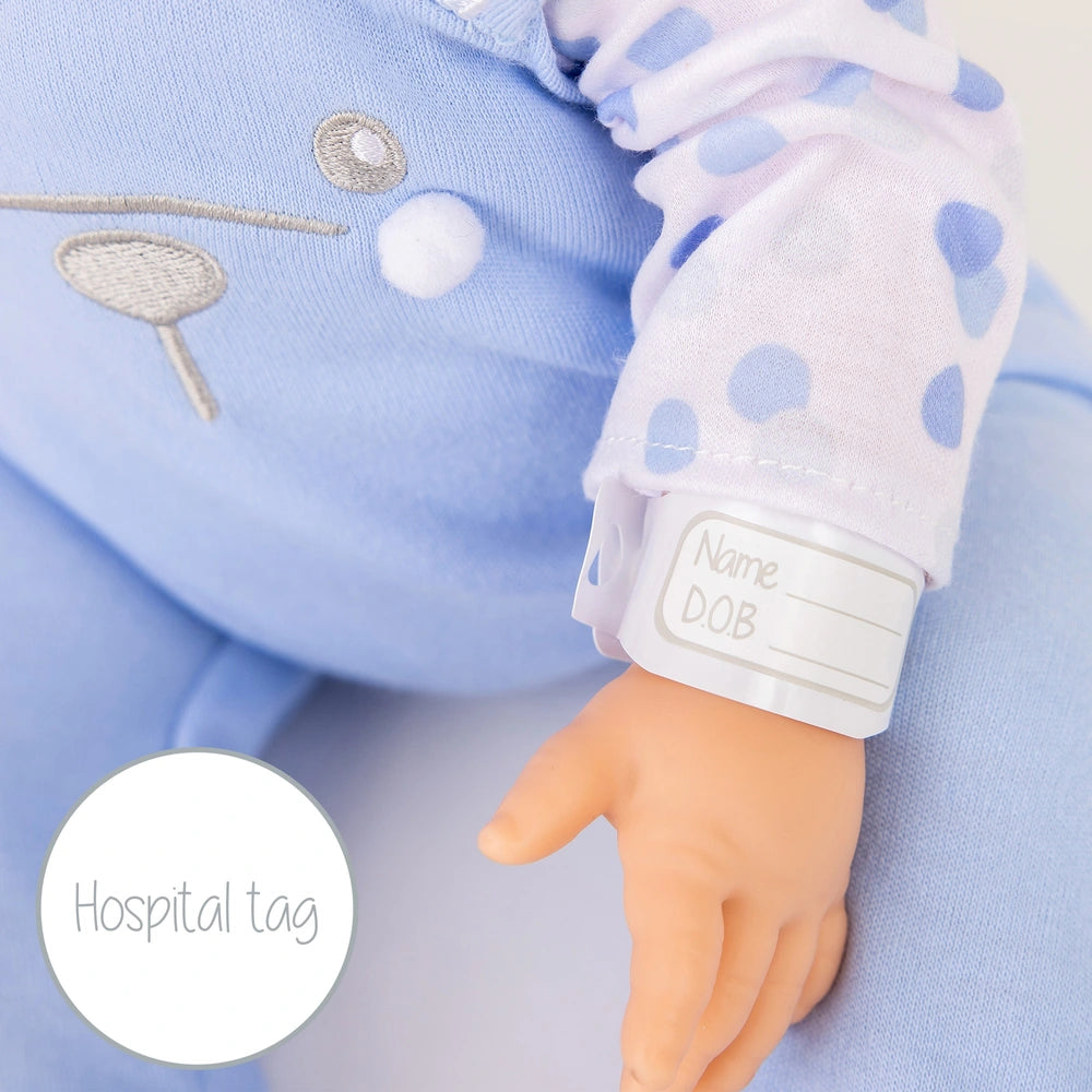 Tiny Treasures 44Cm Weighted Reborn Baby Doll In Blue Bear Outfit