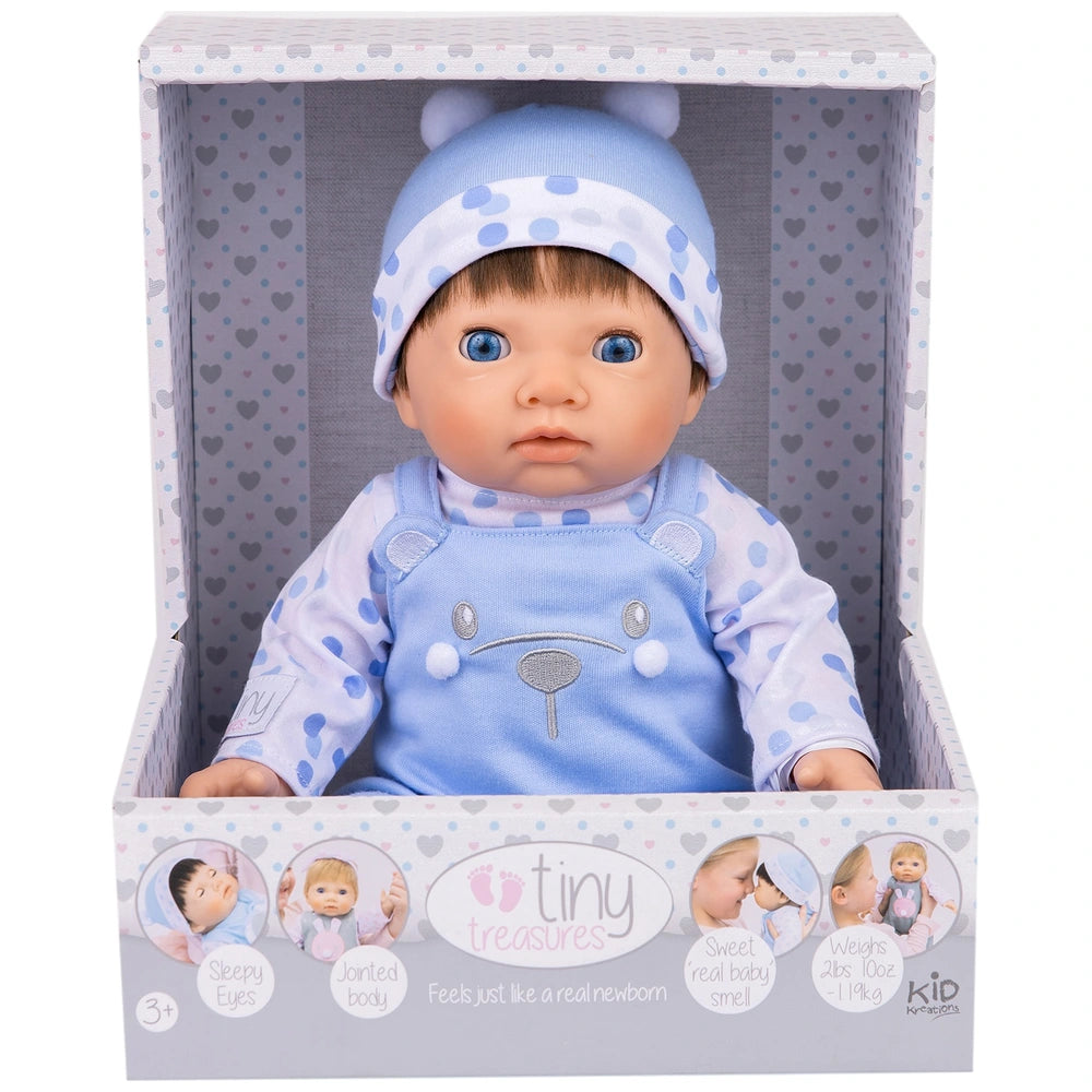 Tiny Treasures 44Cm Weighted Reborn Baby Doll In Blue Bear Outfit