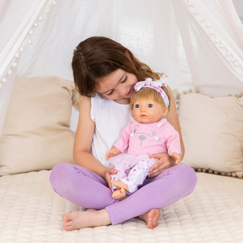 Tiny Treasures 44Cm Weighted Reborn Baby Doll In Pink Bunny Outfit